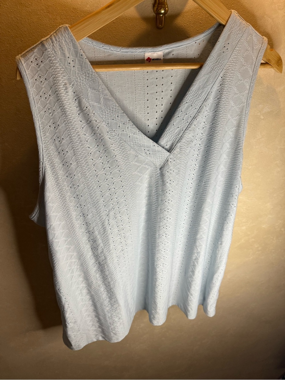 Light Blue V-Neck Eyelet Tank Top by Wiholl